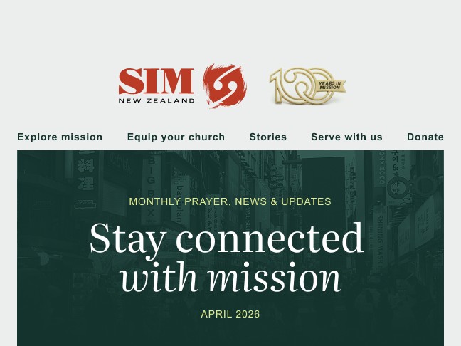 Email header with the logo and the gold 100 Years in Mission mark above a Pounamu green panel